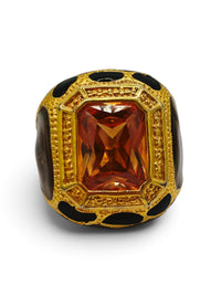Vintage Amber Glass & Enamel Statement Ring