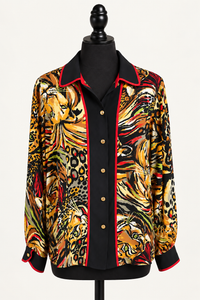 Bob Mackie Wearable Art Silk Wild Cat Blouse — Circa 1990s