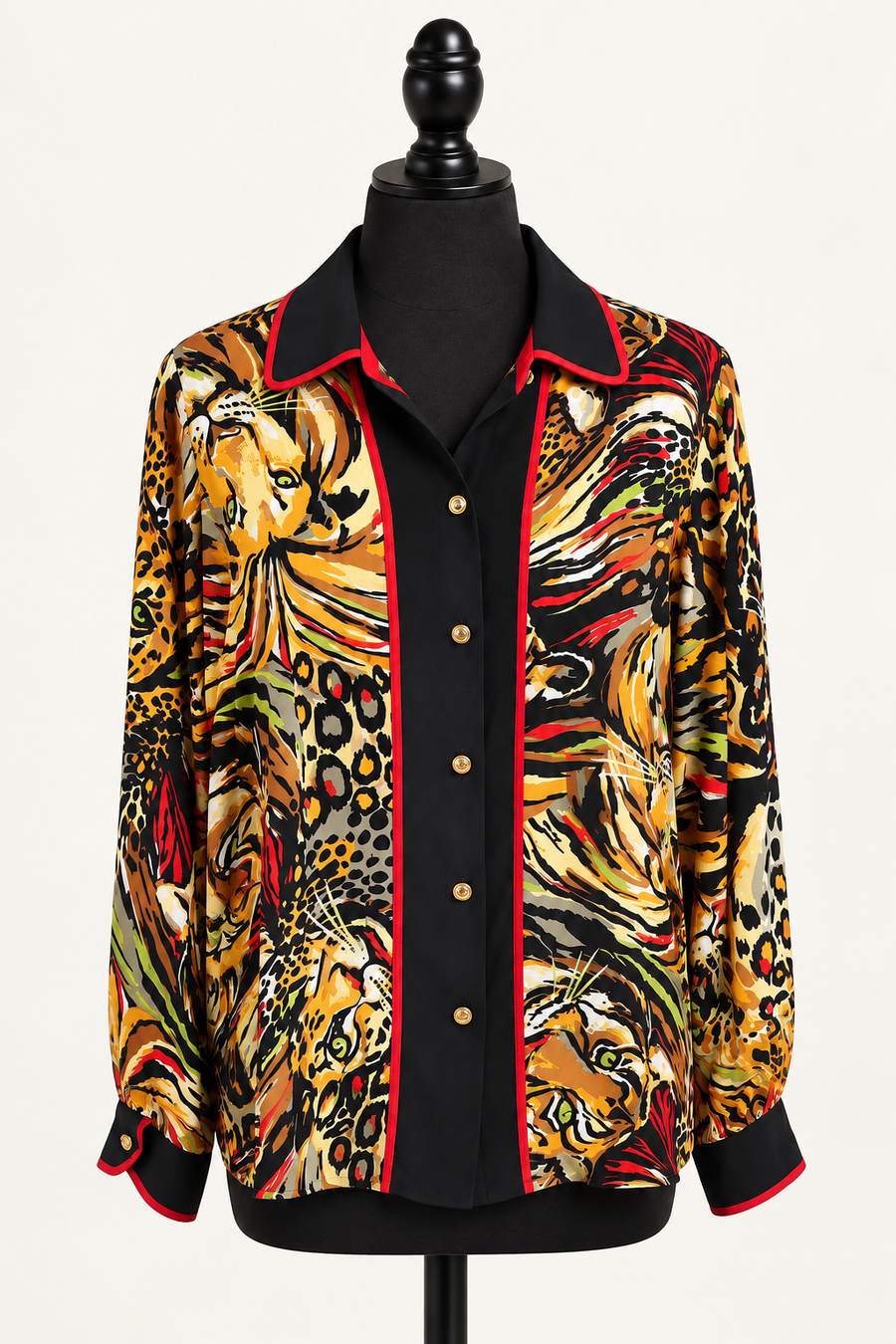Bob Mackie Wearable Art Silk Wild Cat Blouse — Circa 1990s