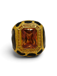 Vintage Amber Glass & Enamel Statement Ring