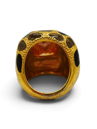 Vintage Amber Glass & Enamel Statement Ring