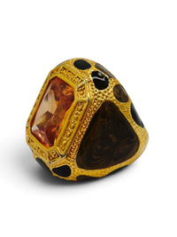 Vintage Amber Glass & Enamel Statement Ring