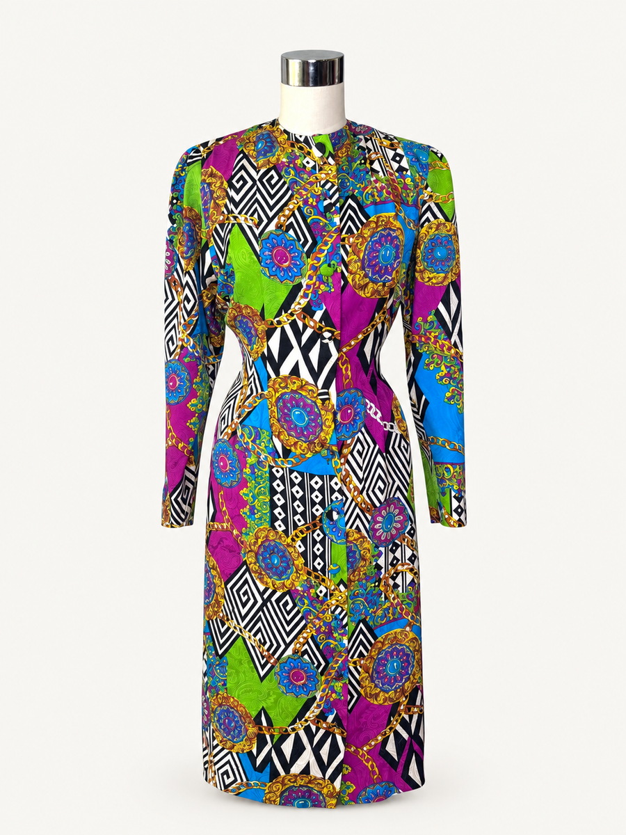 Anna and Frank Vintage Electric Baroque 1990s Silk Jacquard Dress