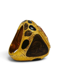 Vintage Amber Glass & Enamel Statement Ring