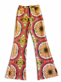 Cynthia Rowley Pink & Green Baroque Paisley Flare Pants