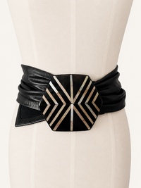 The Deco Shield | Vintage Laise Adzer Extra-Wide Leather Statement Belt