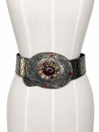 Vintage Indian Saja-Style Cabochon Statement Belt