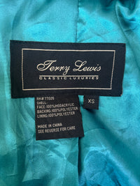 Terry Lewis Faux Fur Turquoise Teal Ruffle Statement Coat – Size XS