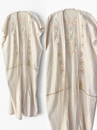 Vintage 70s Ivory Embroidered Caftan with Gold Tassel and Rope Detail