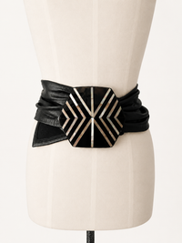 The Deco Shield | Vintage Laise Adzer Extra-Wide Leather Statement Belt