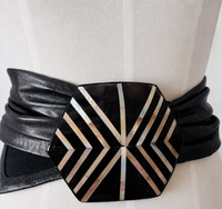The Deco Shield | Vintage Laise Adzer Extra-Wide Leather Statement Belt