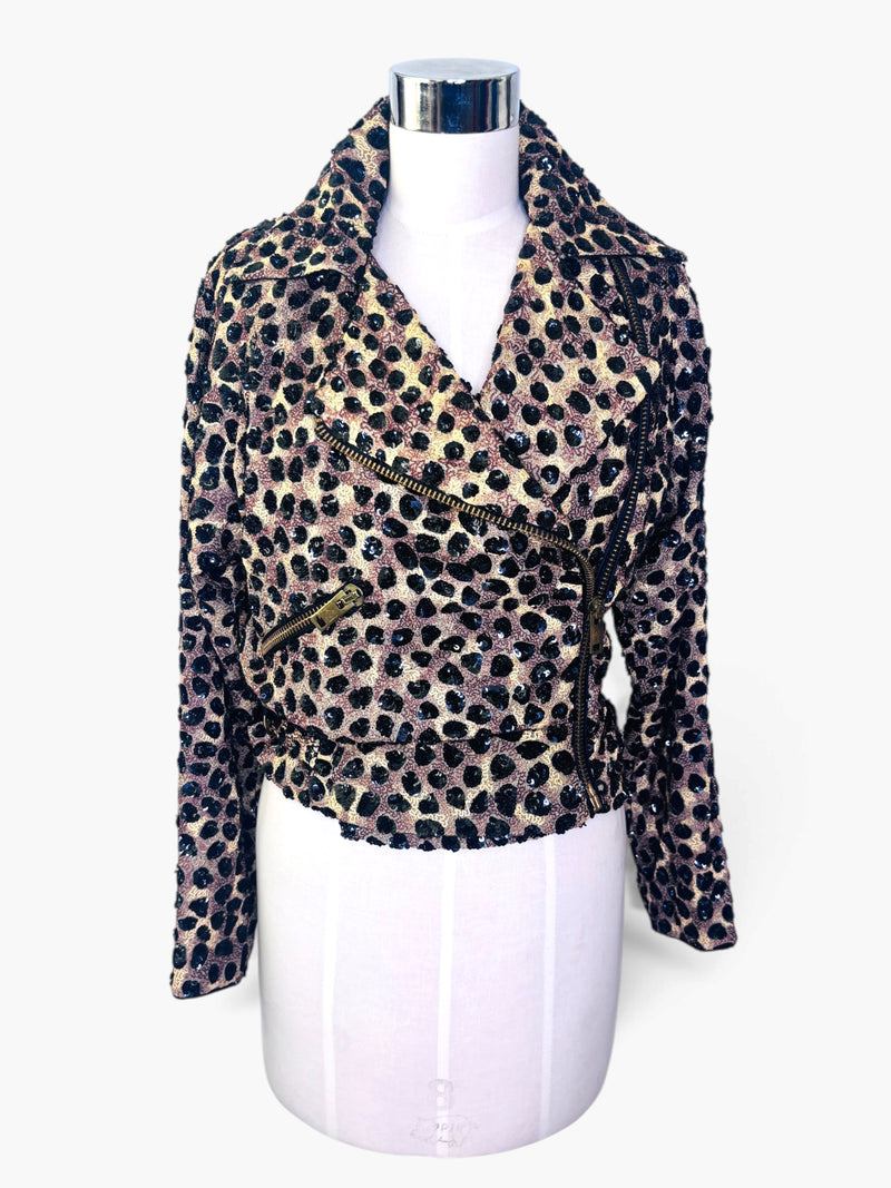 Wild at Heart | Jeanette for St. Martin Sequin Leopard Moto Jacket