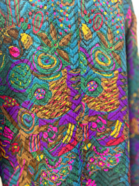Vintage Peacock Print Quilted Long Jacket | Mandarin Collar Jewel Tone Statement Coat