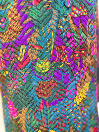 Vintage Peacock Print Quilted Long Jacket | Mandarin Collar Jewel Tone Statement Coat