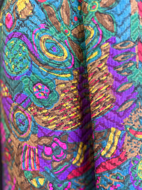 Vintage Peacock Print Quilted Long Jacket | Mandarin Collar Jewel Tone Statement Coat