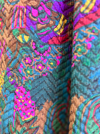 Vintage Peacock Print Quilted Long Jacket | Mandarin Collar Jewel Tone Statement Coat