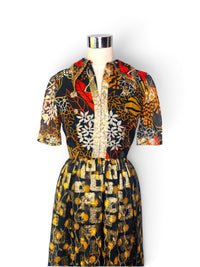 Oscar de la Renta Boutique 70's Floral Tribal Metallic Dress - Wounded Bird