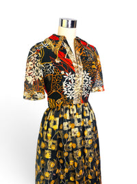 Oscar de la Renta Boutique 70's Floral Tribal Metallic Dress - Wounded Bird