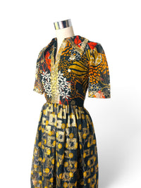 Oscar de la Renta Boutique 70's Floral Tribal Metallic Dress - Wounded Bird