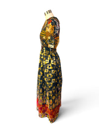 Oscar de la Renta Boutique 70's Floral Tribal Metallic Dress - Wounded Bird