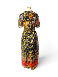 Oscar de la Renta Boutique 70's Floral Tribal Metallic Dress - Wounded Bird