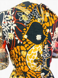Oscar de la Renta Boutique 70's Floral Tribal Metallic Dress - Wounded Bird