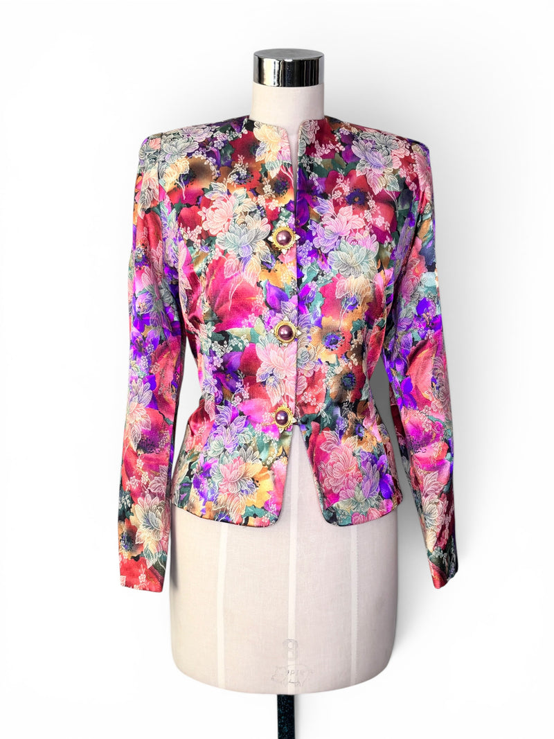 90s Vintage Ursula Baroque Jewel Bloom Blazer with Statement Buttons M/L