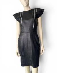 Vintage 80s Dali Melamé Leather Power Dress | Rhinestone Warrior Mini