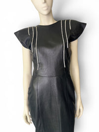 Vintage 80s Dali Melamé Leather Power Dress | Rhinestone Warrior Mini