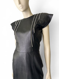 Vintage 80s Dali Melamé Leather Power Dress | Rhinestone Warrior Mini