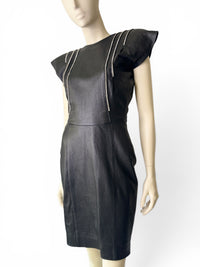Vintage 80s Dali Melamé Leather Power Dress | Rhinestone Warrior Mini