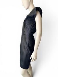 Vintage 80s Dali Melamé Leather Power Dress | Rhinestone Warrior Mini