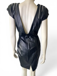 Vintage 80s Dali Melamé Leather Power Dress | Rhinestone Warrior Mini