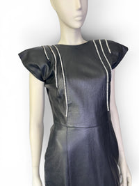 Vintage 80s Dali Melamé Leather Power Dress | Rhinestone Warrior Mini