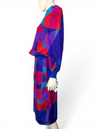 Anthony Sicari Vintage Geometric Abstract Skirt & Top Set | Electric Jewel Tones