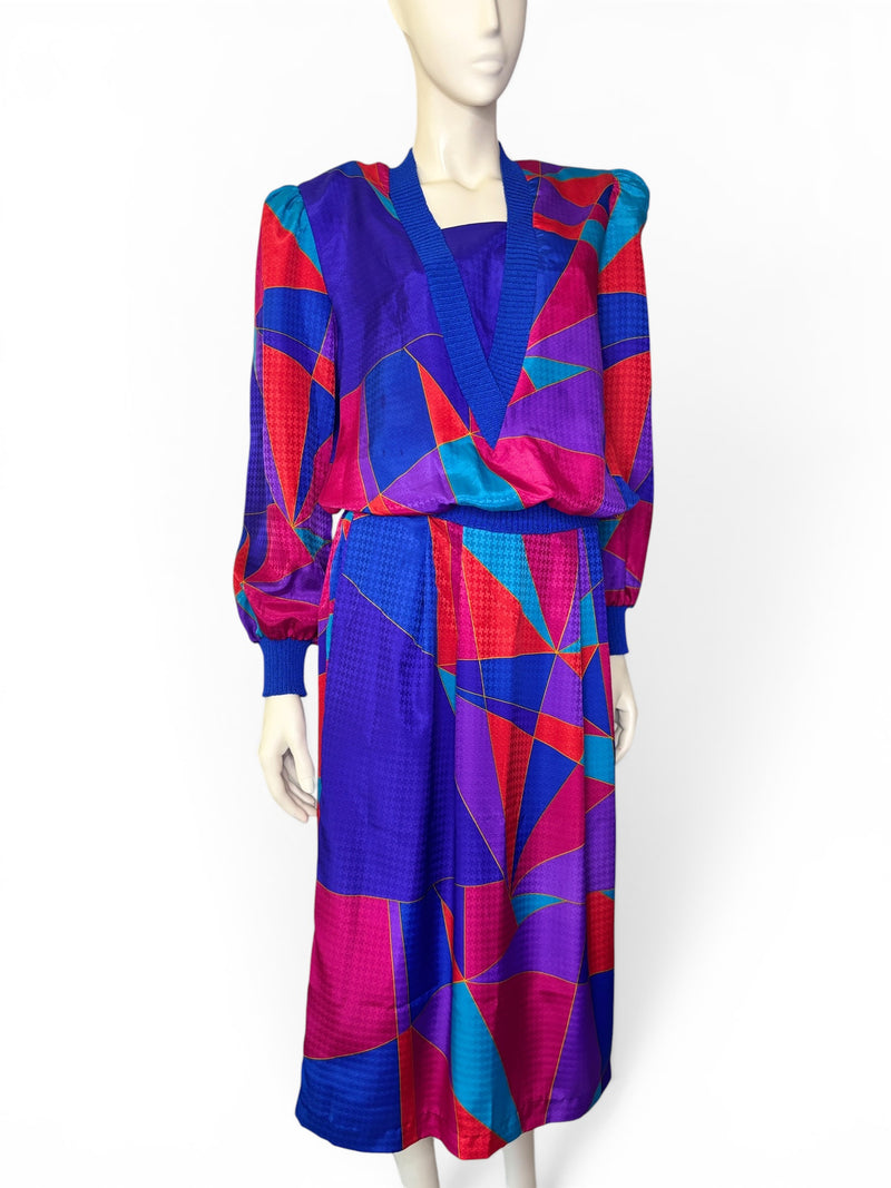 Anthony Sicari Vintage Geometric Abstract Skirt & Top Set | Electric Jewel Tones