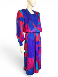 Anthony Sicari Vintage Geometric Abstract Skirt & Top Set | Electric Jewel Tones