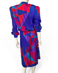 Anthony Sicari Vintage Geometric Abstract Skirt & Top Set | Electric Jewel Tones