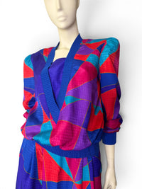 Anthony Sicari Vintage Geometric Abstract Skirt & Top Set | Electric Jewel Tones
