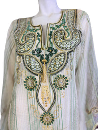 Emerald Oasis Vintage Late 1970s–Early 1980s Embellished Beaded Caftan