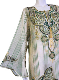 Emerald Oasis Vintage Late 1970s–Early 1980s Embellished Beaded Caftan