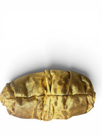 Carlo Fiori Gold Metallic Leather Python-Embossed Clutch with Rhinestone Detail