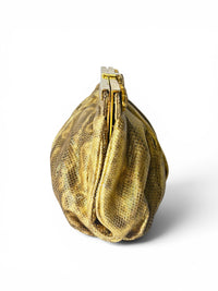 Carlo Fiori Gold Metallic Leather Python-Embossed Clutch with Rhinestone Detail
