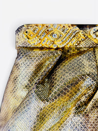 Carlo Fiori Gold Metallic Leather Python-Embossed Clutch with Rhinestone Detail