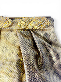 Carlo Fiori Gold Metallic Leather Python-Embossed Clutch with Rhinestone Detail