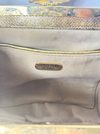 Carlo Fiori Gold Metallic Leather Python-Embossed Clutch with Rhinestone Detail