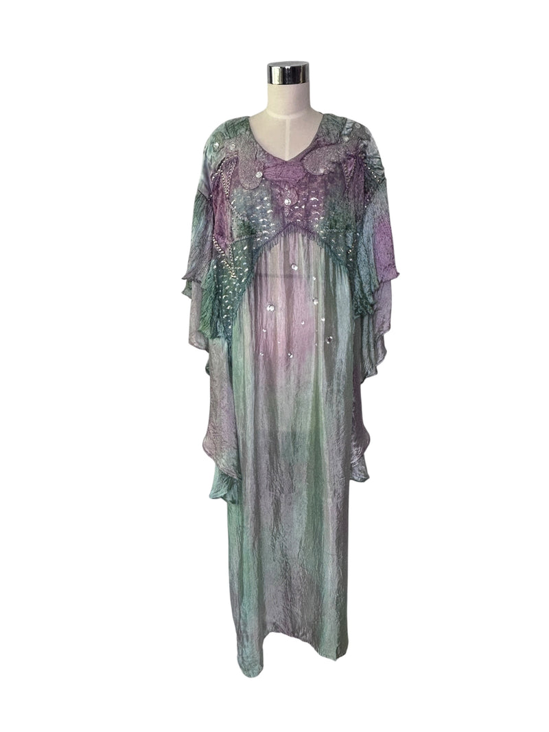 Judith Ann Creations Hand-Dyed Metallic and Rhinestone Embellished Rayon Lounge Dress Caftan