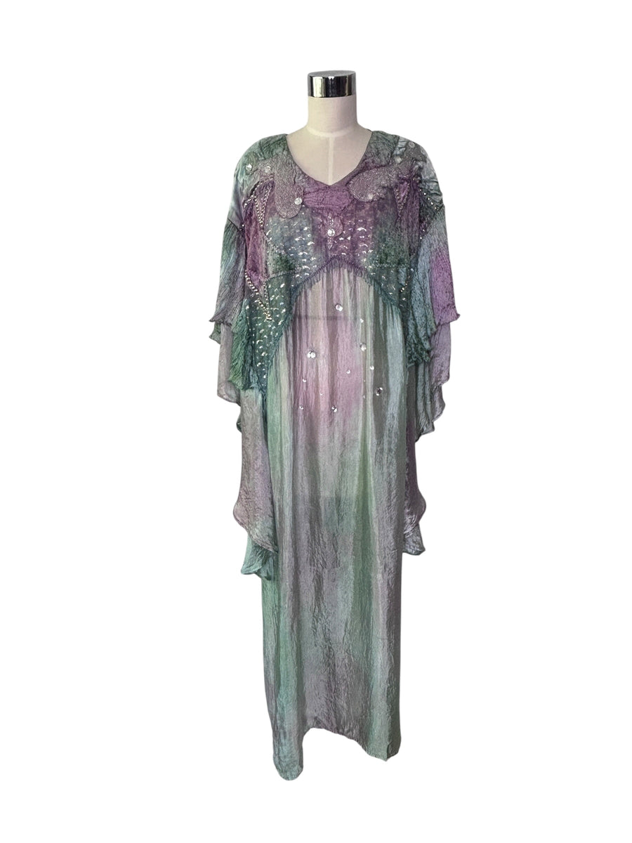 Judith Ann Creations Hand-Dyed Metallic and Rhinestone Embellished Rayon Lounge Dress Caftan