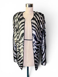 Vintage Silver and Black Zebra Silk and Aurora Borealis Sequin Statement Jacket
