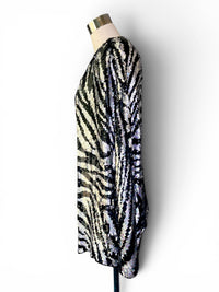 Vintage Silver and Black Zebra Silk and Aurora Borealis Sequin Statement Jacket